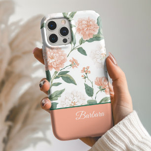 Beautiful Peach Floral Personalized Name iPhone 16 Case