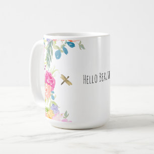 Beautiful Peach Pink Gold Yellow Watercolor Floral Coffee Mug