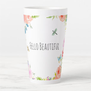 Beautiful Peach Pink Gold Yellow Watercolor Floral Latte Mug