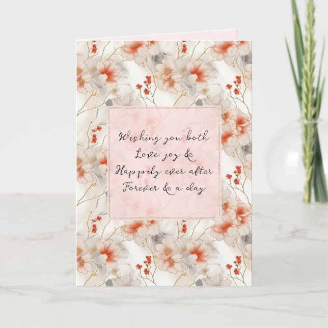 Beautiful Peach Red Floral Romantic Wedding Card (Front)