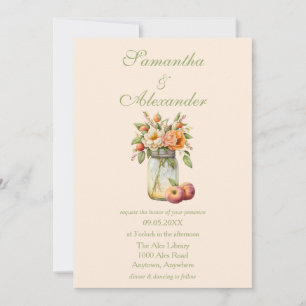 Beautiful Peach Themed Mason Jar Wedding Invitation