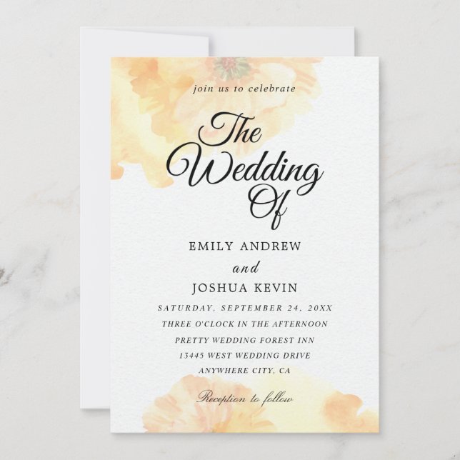 beautiful peach watercolor wedding invitations (Front)