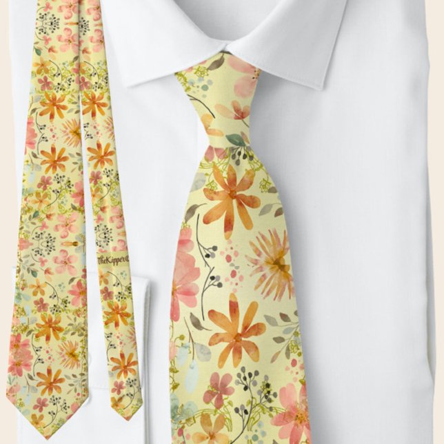 Beautiful Peach Yellow Summer Floral Watercolor Tie (Creator Uploaded)