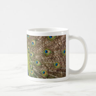 Beautiful peacock and tail feathers print coffee mug