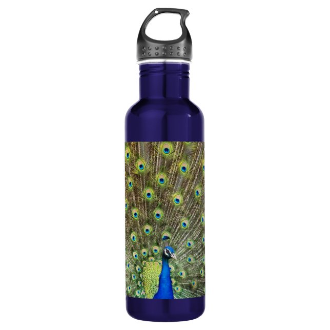 Beautiful peacock bird 710 ml water bottle (Front)
