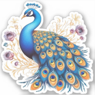 Beautiful Peacock Bird Contour Kiss-Cut Sticker