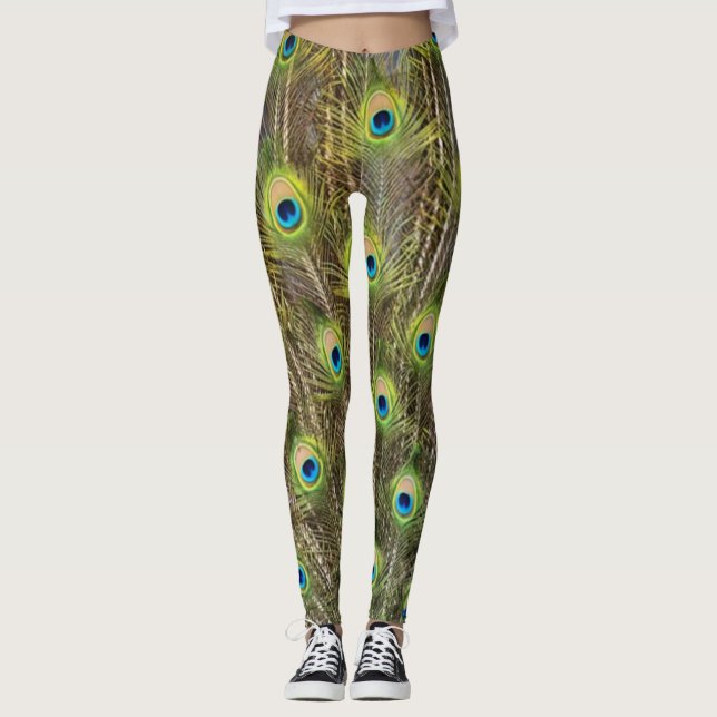 Beautiful peacock bird feathers leggings (Front)