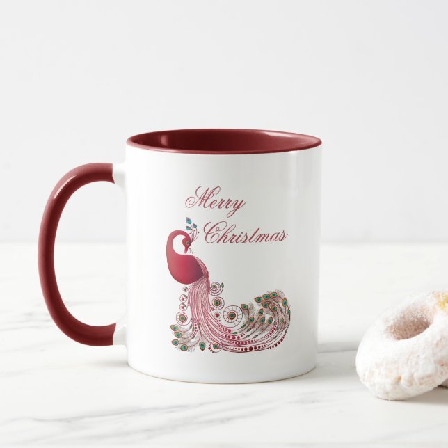 Beautiful Peacock Christmas Mug (With Donut)