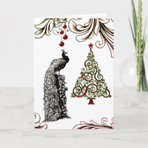 Beautiful Peacock, Christmas Tree Holiday Card
