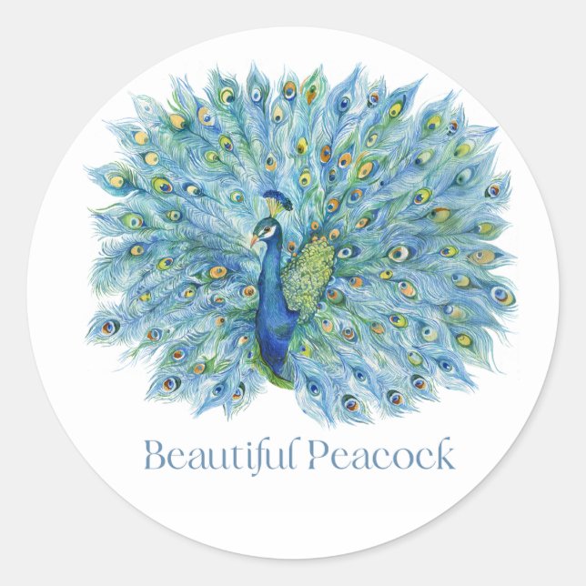 Beautiful Peacock Classic Round Sticker (Front)