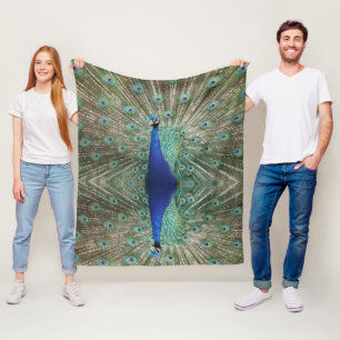 Beautiful Peacock Custom Image Luxurious Elegance  Fleece Blanket