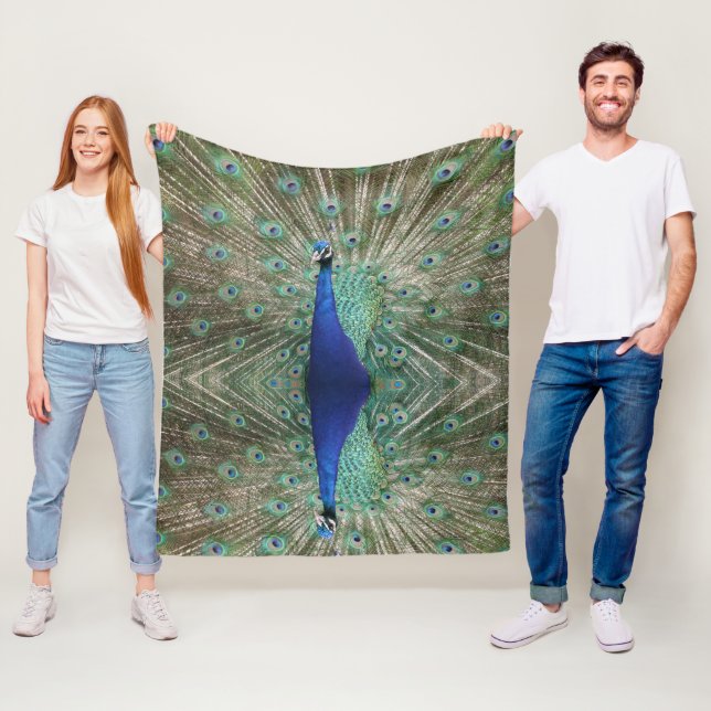 Beautiful Peacock Custom Image Luxurious Elegance  Fleece Blanket (In Situ)