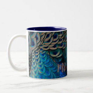 Beautiful Peacock Feather Eye Plumes Cluster   Two-Tone Coffee Mug