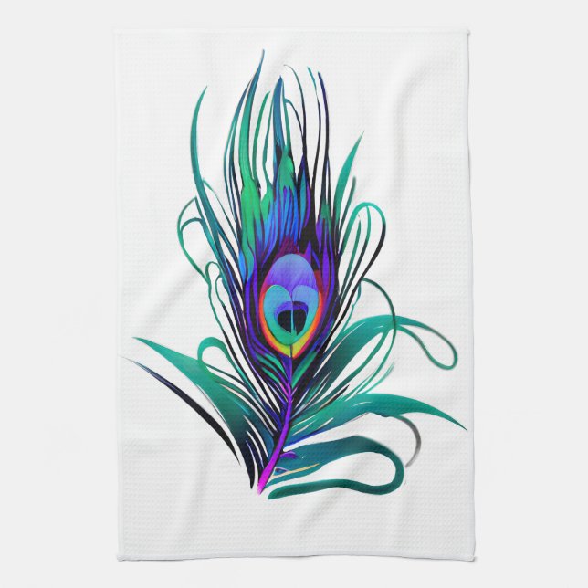 Beautiful Peacock Feather Tea Towel (Vertical)