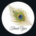 Beautiful peacock feather Thank You Classic Round Sticker<br><div class="desc">Beautiful peacock feather Thank You Sticker.</div>