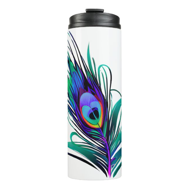 Beautiful Peacock Feather Thermal Tumbler (Front)