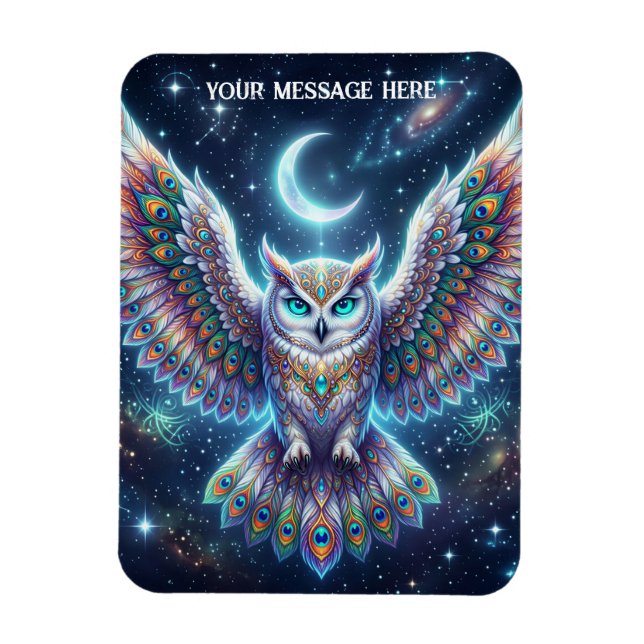 Beautiful Peacock feathered owl at night Magnet (Vertical)