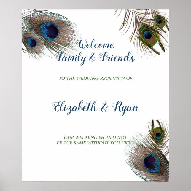 Beautiful Peacock Feathers, Custom Wedding Welcome Poster (Front)