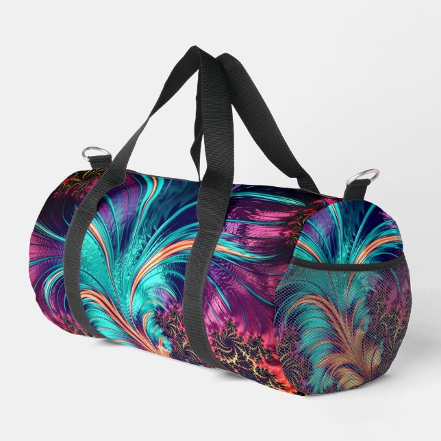 Beautiful Peacock Feathers Duffle Bag (Right Corner)