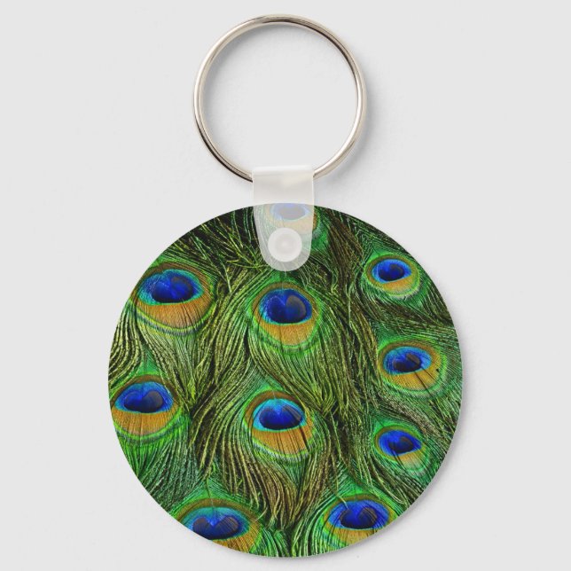 Beautiful Peacock Feathers Key Ring (Front)