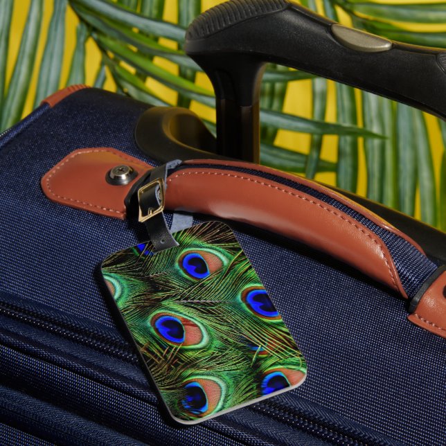 Beautiful Peacock Feathers  Luggage Tag (Front Insitu 1)