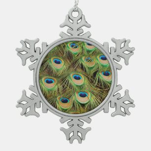Beautiful peacock feathers pewter ornament