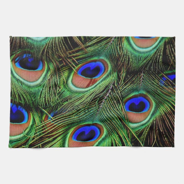 Beautiful Peacock Feathers  Tea Towel (Horizontal)