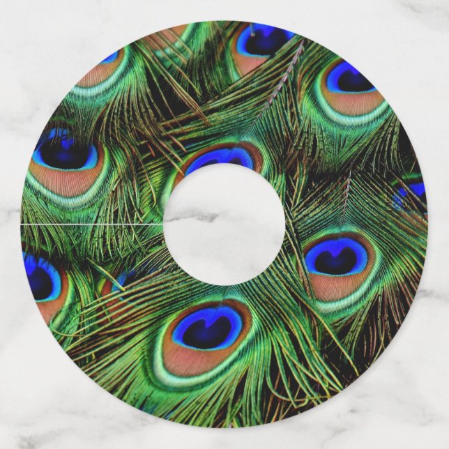 Beautiful Peacock Feathers  Wine Glass Tag (Front)