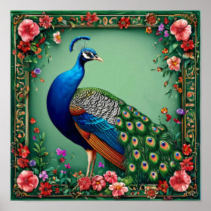 Beautiful peacock floral background poster