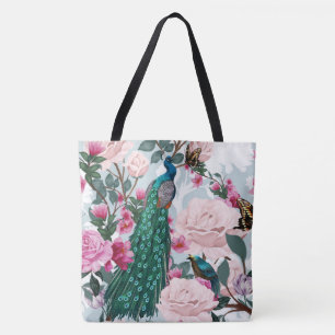 Beautiful Peacock Floral Fashion Tote Bag