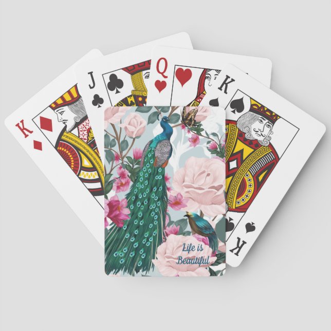 Beautiful Peacock Floral Playing Cards (Back)