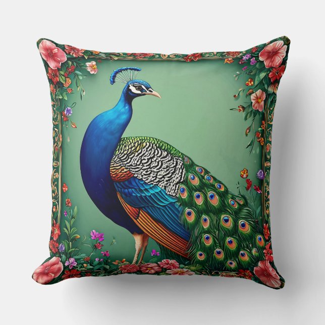 Beautiful peacock flower background cushion (Front)