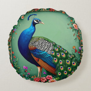 Beautiful peacock flower background round cushion