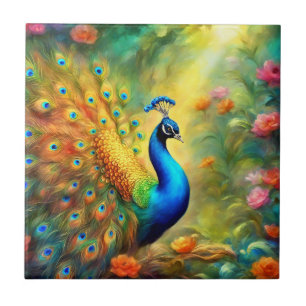 Beautiful Peacock in Garden Bird 98 Tile