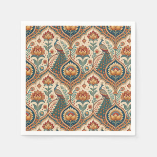 Beautiful Peacock & Indian Floral Pattern Artwork Napkin