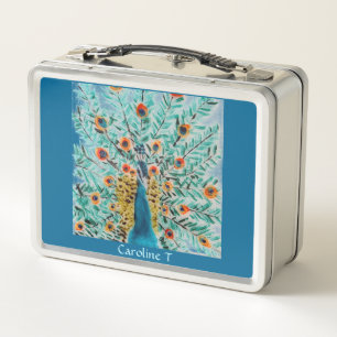 Beautiful Peacock Nature Art Personalised Metal Lunch Box