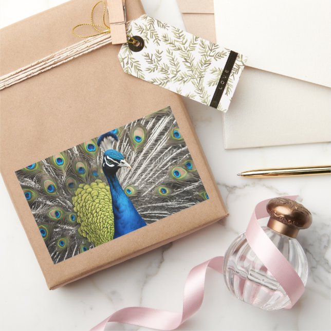 Beautiful Peacock Rectangular Sticker (Gifting)