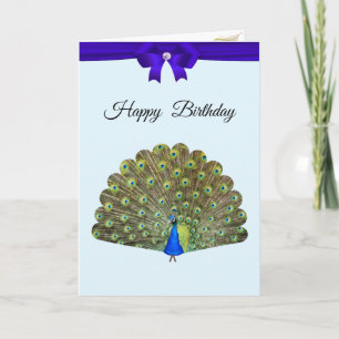 Beautiful Peacock & Ribbon Birthday Note Card