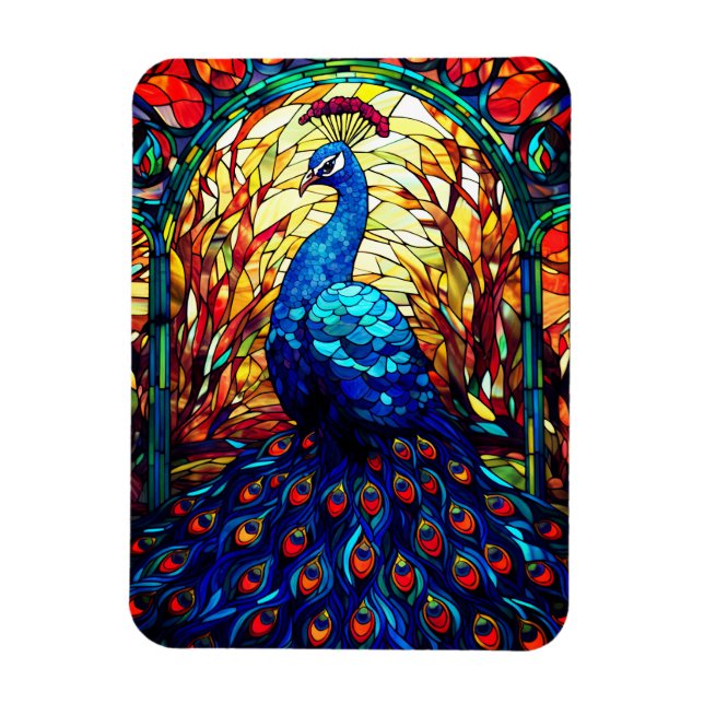 Beautiful Peacock Stained Glass Wildlife Art Magnet (Vertical)