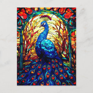 Beautiful Peacock Stained Glass Wildlife Art Postcard
