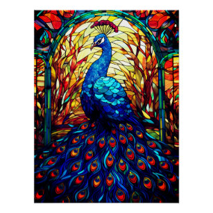 Beautiful Peacock Stained Glass Wildlife Art Poster