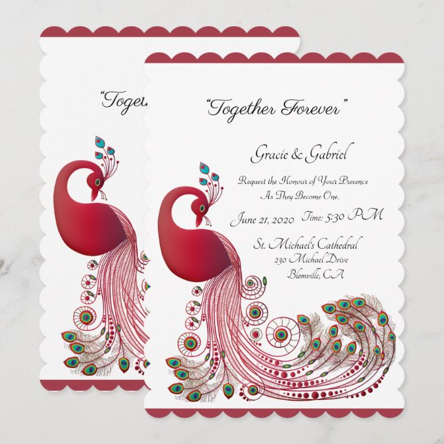 Beautiful Peacock Wedding Invitation (Front/Back)