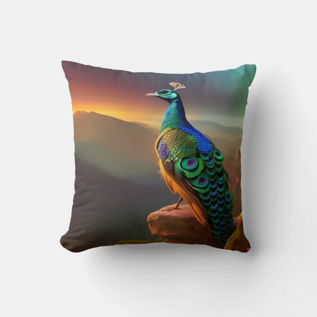 Beautiful Peacock welcomes the Day  Cushion (Front)
