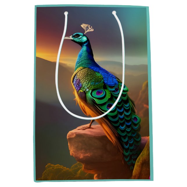 Beautiful Peacock Welcomes the Day  Medium Gift Bag (Front)
