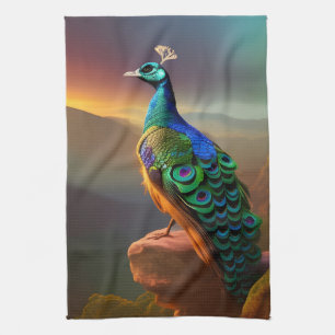 Beautiful Peacock Welcomes the Day  Tea Towel