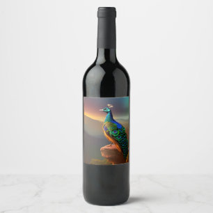 Beautiful Peacock Welcomes the Day   Wine Label