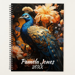 Beautiful Peacock with Flowers  Planner