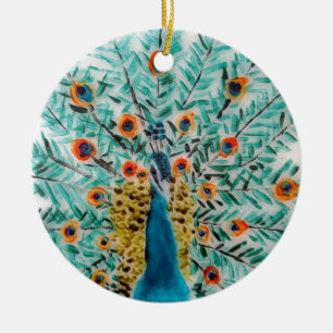 Beautiful Peafowl Emerald Green Turquoise Peacock Ceramic Tree Decoration