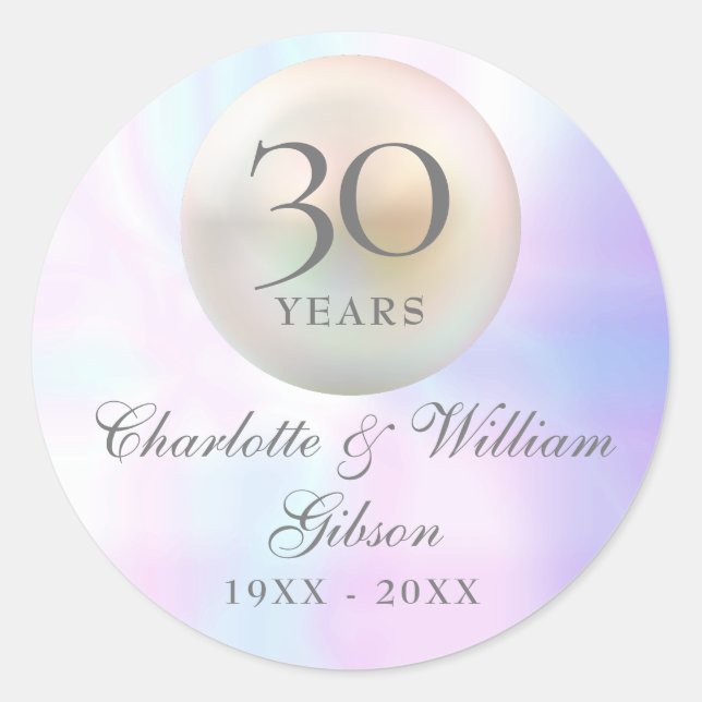 Beautiful Pearl 30th Anniversary Classic Round Sticker (Front)