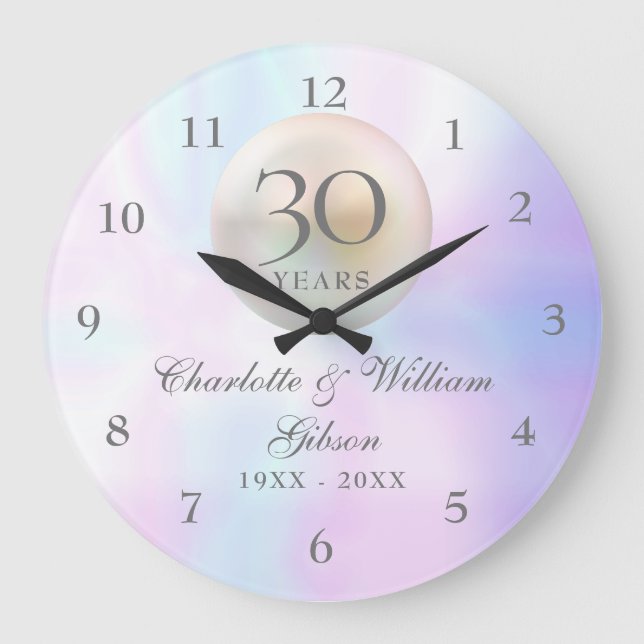 Beautiful Pearl 30th Wedding Anniversary Large Clock (Front)